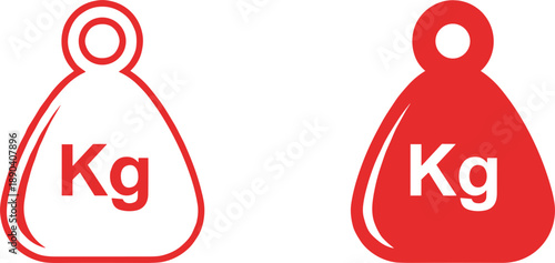 Kilogram weight icons in outline and solid red styles representing mass measurement flat vector illustration modern minimal design