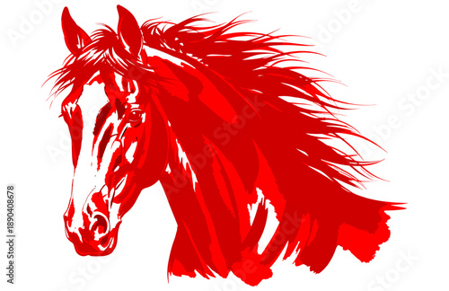 horse water color, gong xi fa cai, Horse illustration, water color, ink painting, zodiac, New Year's card, Year of the fire Horse.	