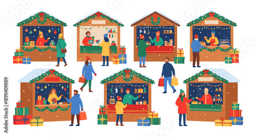 People shopping at festive christmas market stalls