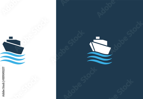 Ship sailing on ocean waves icon representing maritime transport travel navigation flat vector illustration modern logo design