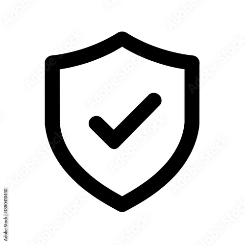 Free Download Security shield icon vector with checkmark, black and white minimalist silhouette for protection and safety concept - GFXLoad