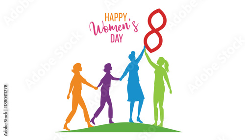 A colorful illustration of women celebrating Women's Day together in harmony