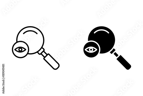 Magnifying Glass icon with Eye. Investigative work symbol design