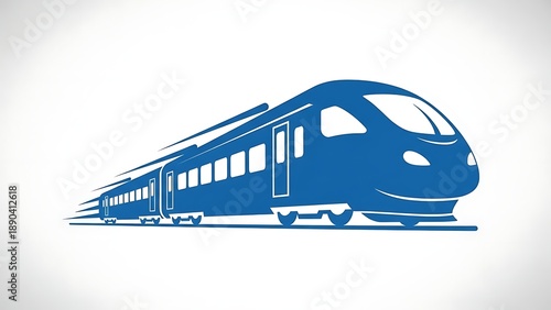 Modern blue train speeding along the tracks