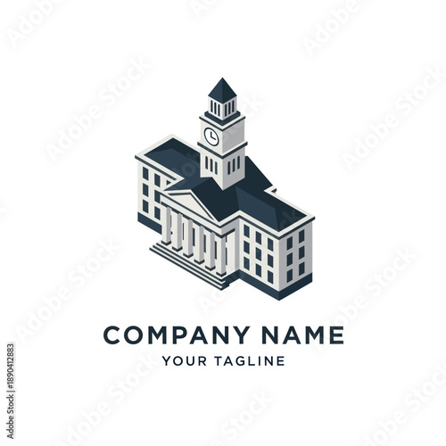 Illustration of a Corporate Building with Clock Tower.