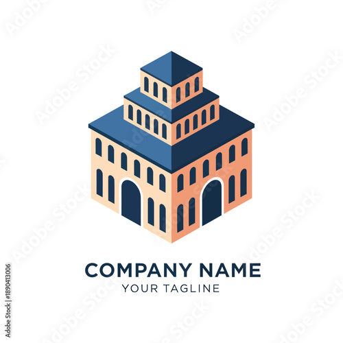Multilevel Building Icon with Company Name.