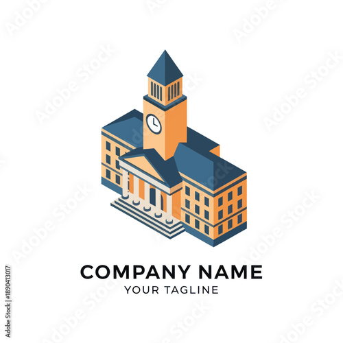 Isometric Illustration of Clock Tower Building.