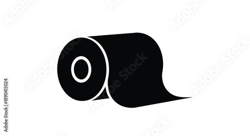 A simple black silhouette of a partially unwound toilet paper roll