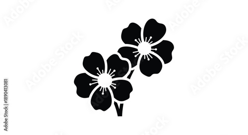 Simple black silhouette of five blossoming flowers with delicate details