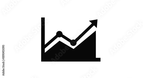 Simple black graphic depicting a rising financial chart with fluctuations