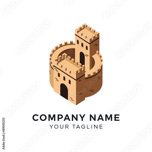 Isometric Castle Building Graphic Design Element.