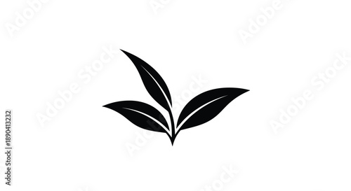Minimalist black silhouette of three connected leaves on a white background