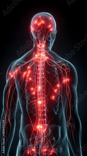 Wallpaper Mural Human nervous system highlighted with glowing red nerves Torontodigital.ca