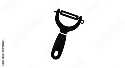 Simple black silhouette of a vegetable peeler on a white background