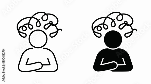Contrasting Mental States Vector Illustration – Dual Human Figures with Swirling Thought Clouds for Emotional Perspective and Psychological Wellness Design Use