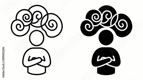 Contrasting Mental States Vector Illustration – Dual Human Figures with Swirling Thought Clouds for Emotional Perspective and Psychological Wellness Design Use
