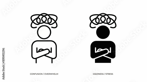 Contrasting Mental States Vector Illustration – Dual Human Figures with Swirling Thought Clouds for Emotional Perspective and Psychological Wellness Design Use