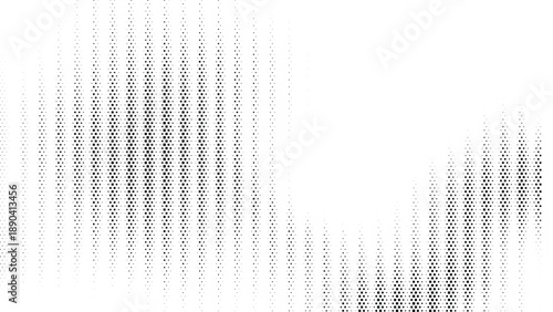Abstract halftone dot pattern forming a wave shape in monochrome vector illustration