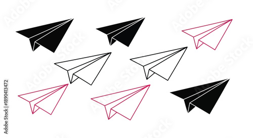Several paper airplanes in varying colors and orientations are displayed
