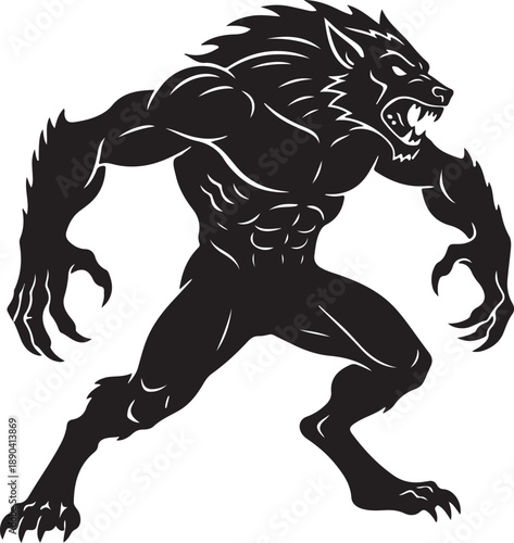 Powerful and fearsome werewolf silhouette standing in an aggressive pose