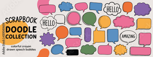 funky y2k scrapbook speech bubble collection, torn paper bubble shapes for dialogue, message, text, comic colorful collage, hand drawn vector balloons.
