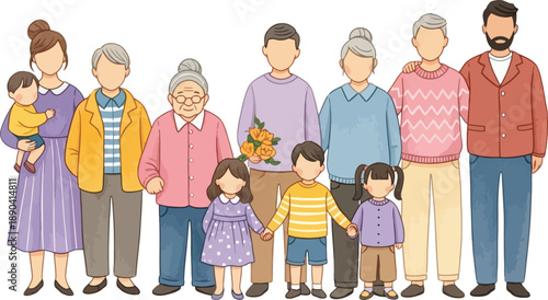 Families and Couples Standing Together, Diverse People Illustration