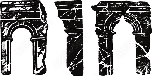 Ancient marble architectural fragments with arched doorways and decorative columns