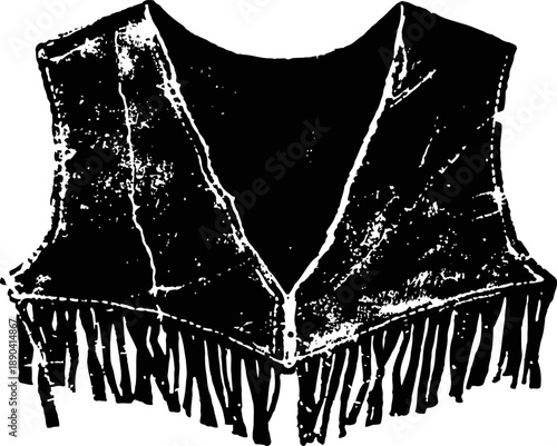 Vintage western leather vest with fringe, rustic cowboy garment illustration