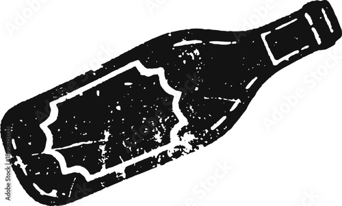 Vintage bottle silhouette with worn texture and blank decorative label design