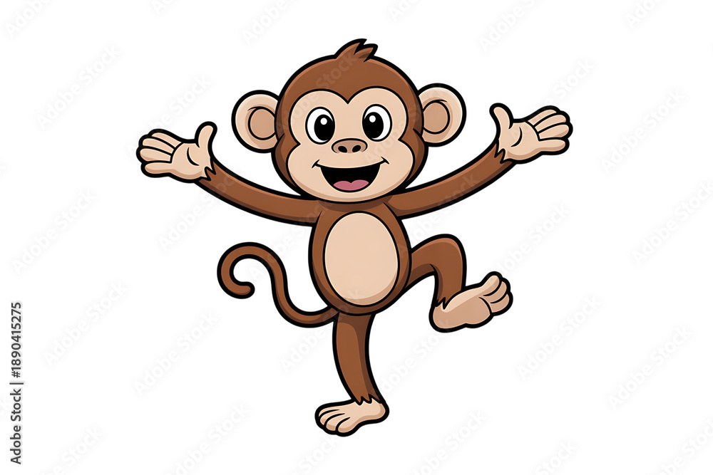 Obraz premium Cartoon monkey standing on one leg with outstretched arms