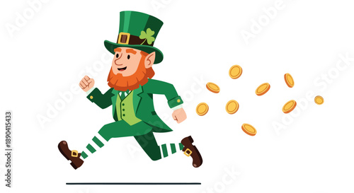 Running Leprechaun with Gold Coins.