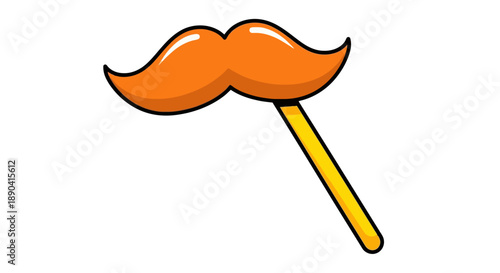 Cartoon orange mustache on a stick for party fun.