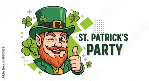 Cheerful Leprechaun Winking and Giving Thumbs Up for St Patricks Party.