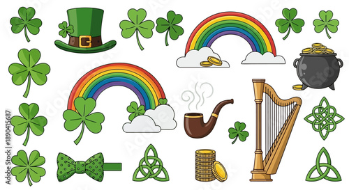 St Patricks Day collection of Irish symbols and objects.