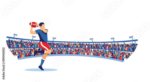 Professional American football player throwing a pass in a crowded stadium under bright arena lighting.