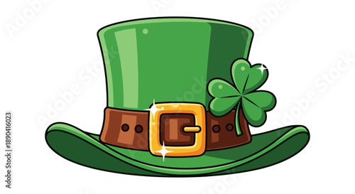 Vibrant Green Leprechaun Hat with Gold Buckle and Shamrock.