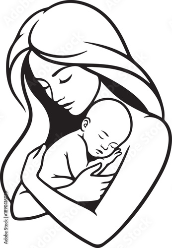 Tender embrace of a mother cradling her sleeping infant, symbolizing maternal love and protection