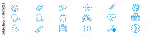 Disease Line Editable Icons set. Vector illustration in modern thin style of health related icons: infection, disease, inflammation, and more. Isolated on white background