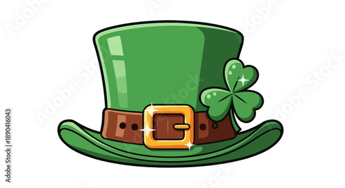 Vibrant Green Leprechaun Hat with Golden Buckle and Shamrock.