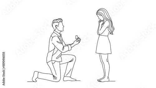 Man Proposing to Woman in Simple yet Emotional Line Art Illustration