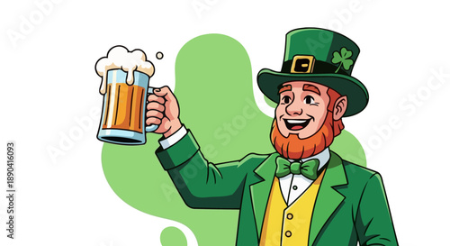 Smiling Leprechaun Raising a Beer Mug in Celebration.