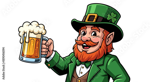 Jolly Leprechaun Celebrating St Patricks Day with a Pint of Beer.