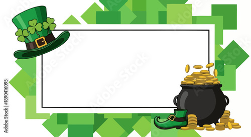 St Patricks Day celebration with leprechaun hat and pot of gold.