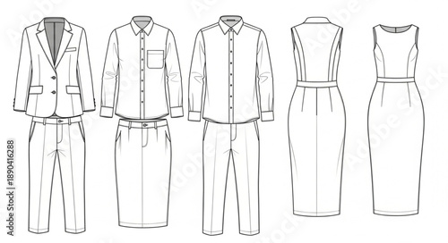 Fashion Design Sketches of Clothing Outfits.