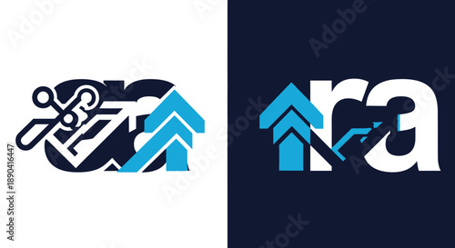 Two stylized logos featuring the letters CRA with an upward arrow and a graph, representing business growth and technological advancement on contrasting backgrounds.
