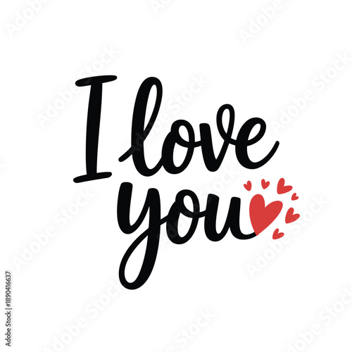 A simple black and white graphic displaying the phrase i love you with hearts
