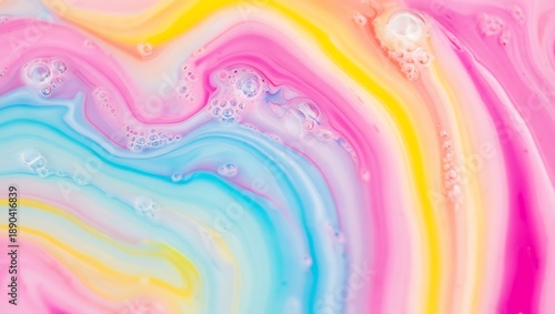 Abstract watercolor painting with vibrant pink yellow blue and turquoise swirling colors on transparent background