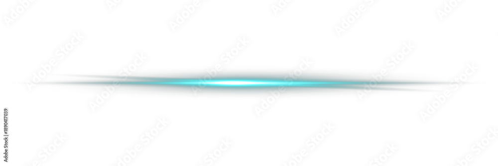 Obraz premium Transparent blue cyan neon glowing png with horizontal light line rays. Perfect for digital highlights. Straight blue beam with flare effect on black background. Horizontal neon light. Laser beams.