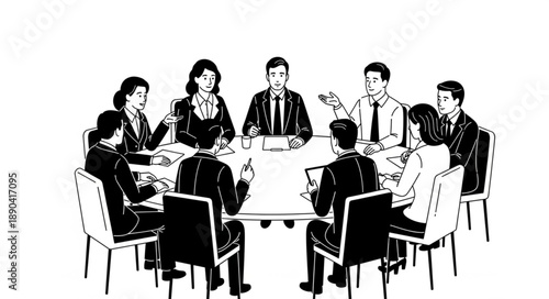 Diverse group of professionals in a business meeting around a table.