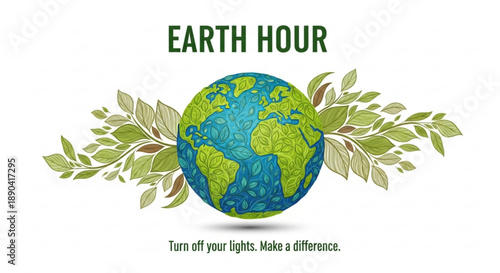 Hand holding earth hour sign with globe and crescent moon symbol
